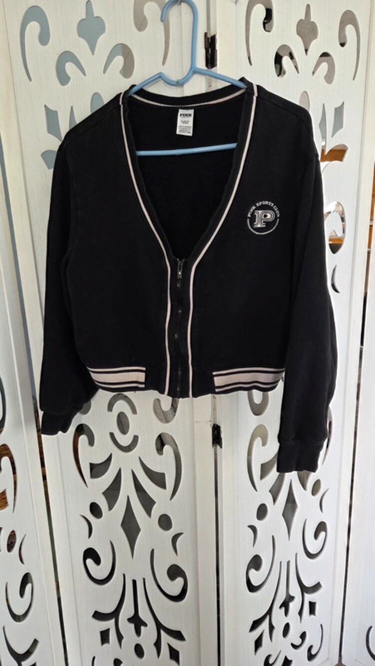 Victoria's Secret PINK Y2K Varsity Collegiate Preppy Zip Jacket Black White XL